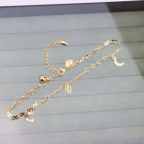 "Rose Gold Anklet with Heart, Leaf & Moon Charms, XPAL1046 - Picture 10 of 12